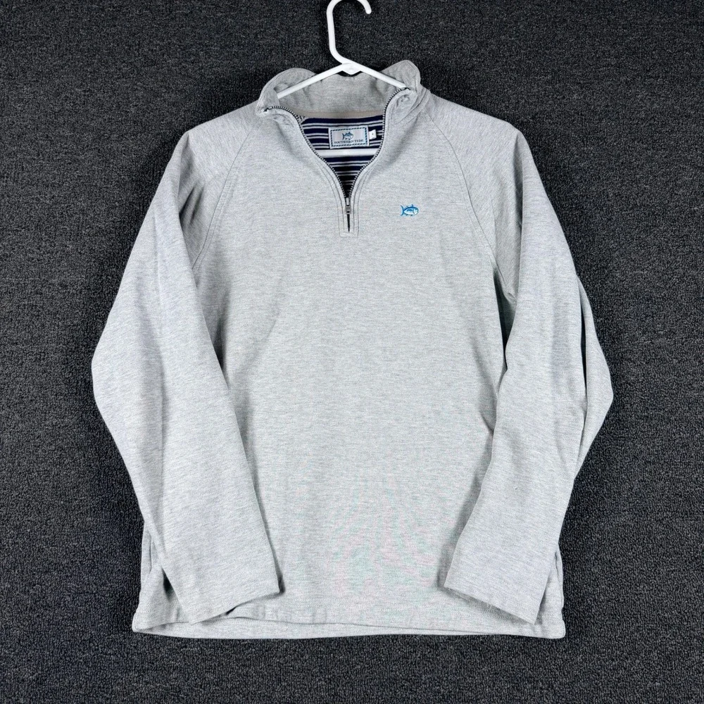 Southern Tide Mens Quarter Zip Pullover Heather Gray Skipjack Logo Small